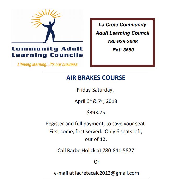 Air Brakes Course La Crete & Area Chamber of Commerce