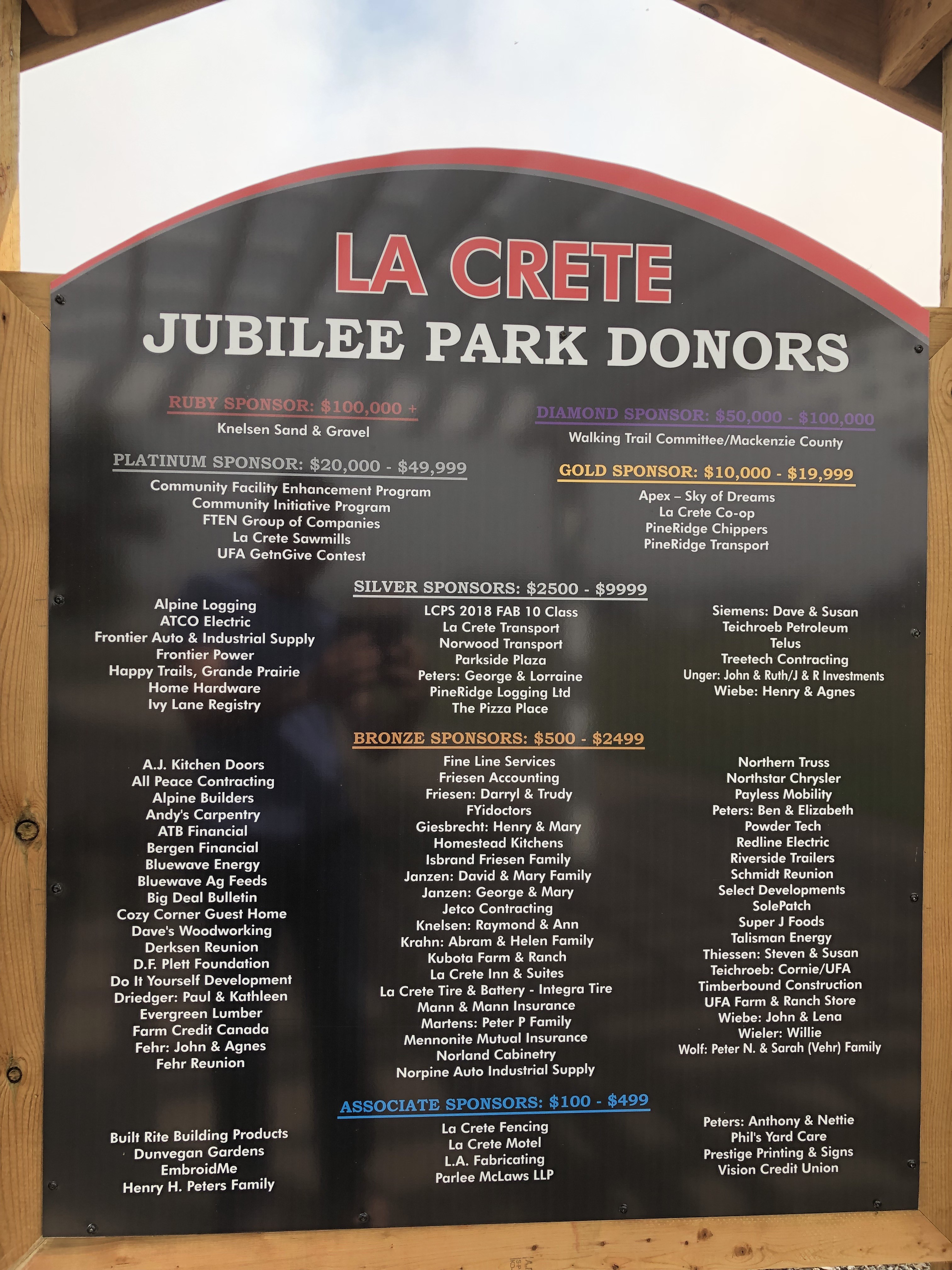 Jubilee Park Sponsorship Plaque